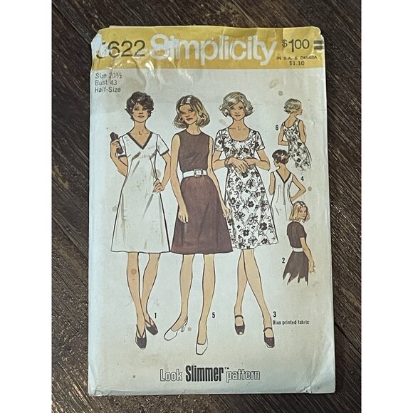 Simplicity 5622 Look Slimmer Pattern Vintage 1970s Misses Dress Size 20.5 UNCUT - Picture 1 of 4